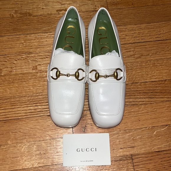 GUCCI SHOES HOUDAN PLATFORM WHITE LEATHER LOAFERS PUMPS w HORSEBIT - Picture 5 of 14